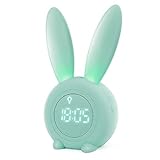 Homealexa Kinder Lichtwecker Cute Rabbit Kinderwecker Creative Nachttischlampe Snooze-Funktion, zeitgesteuertes Nachtlicht, Kindertagesgeschenk für Kinder, Mädchen (Grün