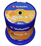 Verbatim DVD-R 16x Matt Silver 4.7GB, 100er Pack Spindel, DVD Rohlinge beschreibbar, 16-fache Brenngeschwindigkeit & Hardcoat Scratch Guard, DVD-R Rohlinge, DVD leer, Rohlinge DVD