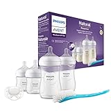 Philips Avent Babyflaschen Natural Response, Geschenkset für Neugeborene – 4 Babyflaschen, ultra soft Schnuller und Flaschenbürste, Babys von 0–12 Monaten und älter (Modell SCD838/11