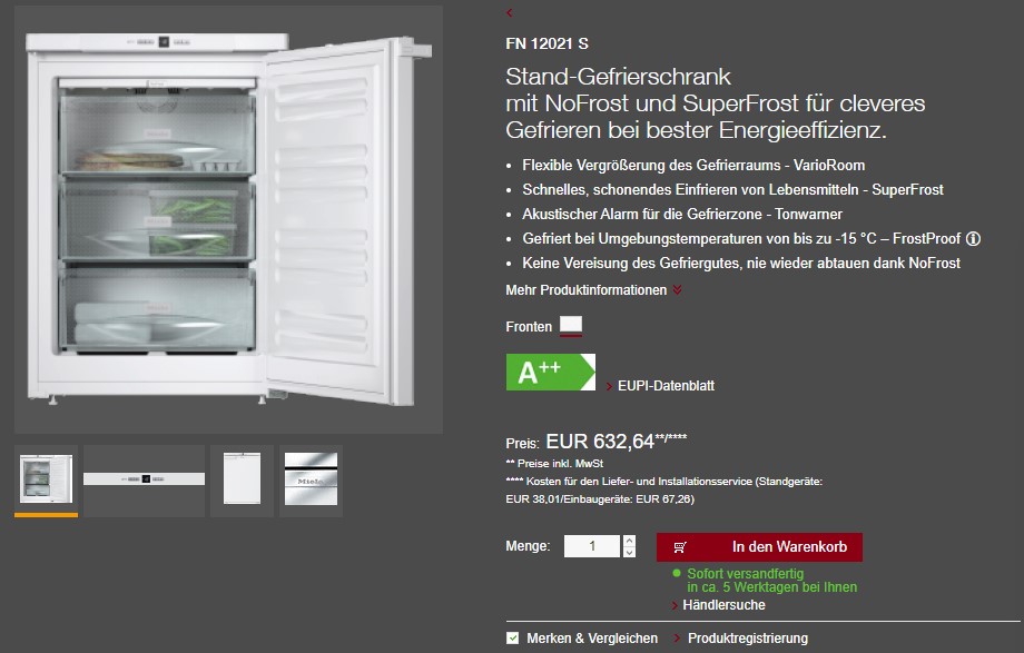 Der Miele Mini-Gefrierschrank FN 12021 S bietet Dir eine NoFrost-Funktion