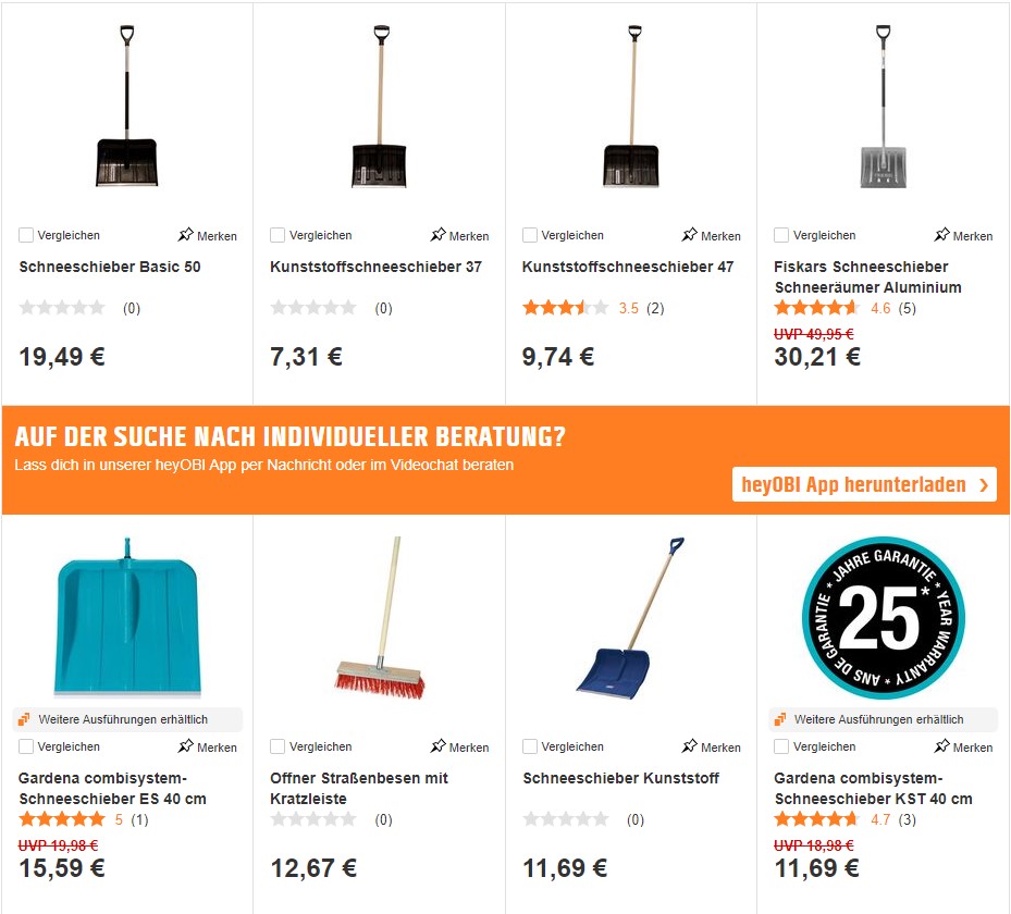 Günstige und billige Angebote von Schneeschiebern bei Obi