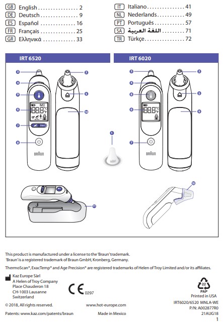 Braun Thermoscan Bedienungsanleitung digital